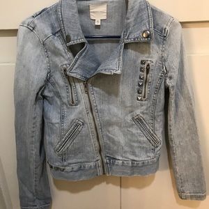 Silence & Noise Studded Denim Moto Jacket